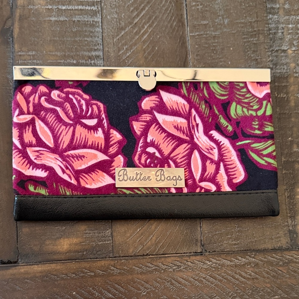 Butter Bags Rose Pattern Wallet - Pink and Black